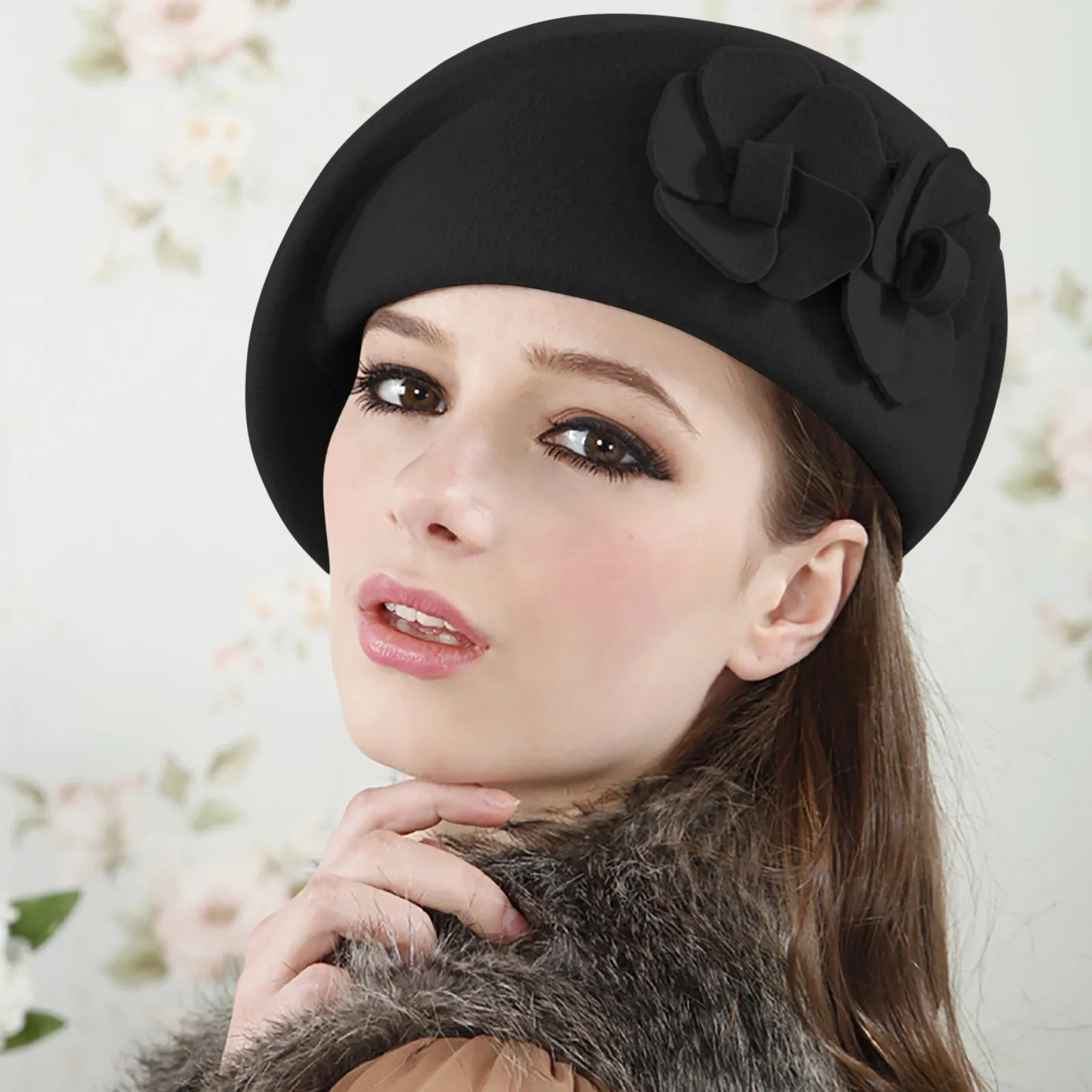 Wool Elegant Women Beret Beanie Warm Pillbox Hat Cap Leather Hats Women Wool for Large Girls French Hat