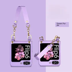 Chic Wrist Strap Chain Phone Case - Sleek Hard Shell Plastic Cover for Galaxy Z Flip7 (Purple)