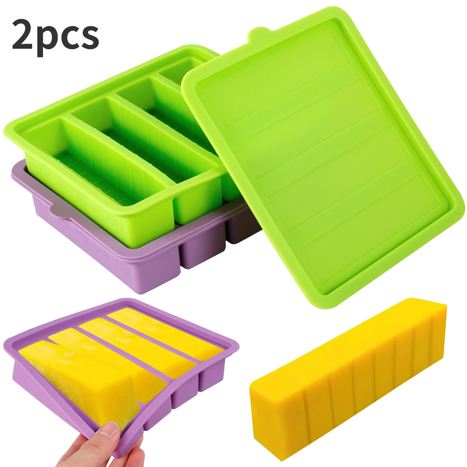 Set Da 2 Stampi In Silicone Quadrati (29,7x17,2 Cm) E 3 Raschietti In Plastica, Per Torte, Cioccolato E Cubetti Di Ghiaccio, Rosso E Giallo