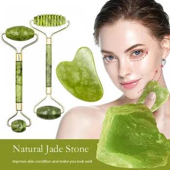 Guasha Natural Stone Massage Face Jade Roller Gua Sha Massage Tool Set for SPA Body visage rouleau de massage rouleau visage 1