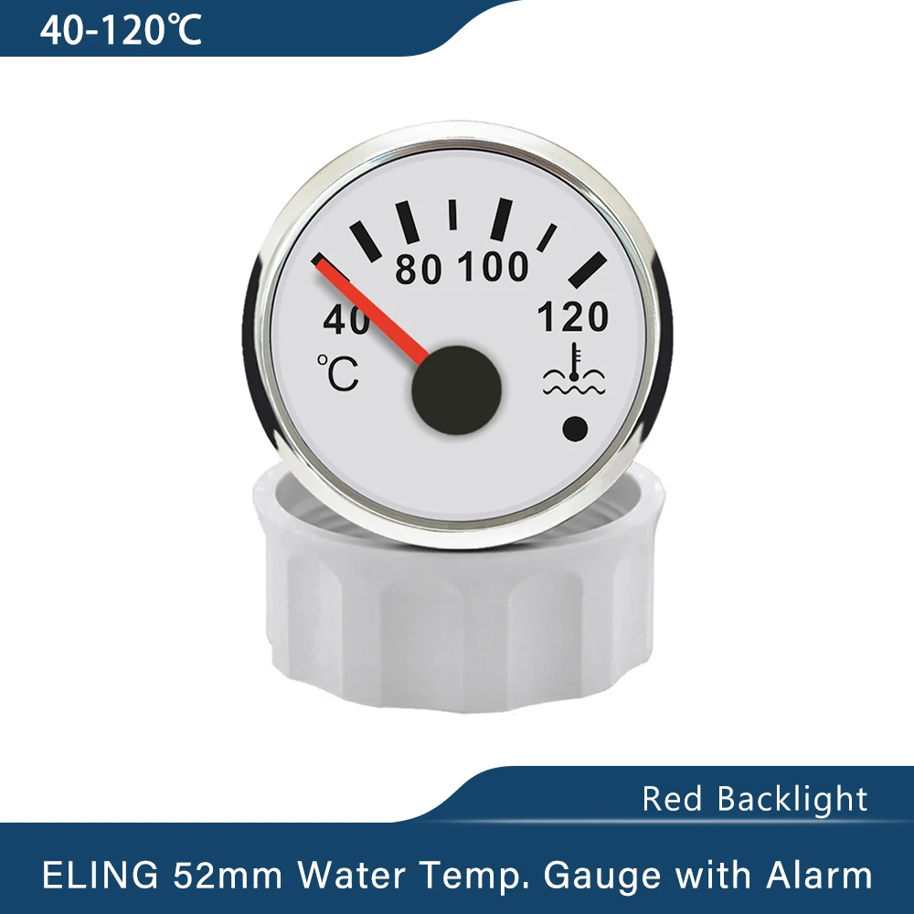 ELING Truck Yacht 52mm Universal Water Temp. Gauge Signal 40-120℃ with Red Backlight and Light Alarm for Car Motorcycle Boat
