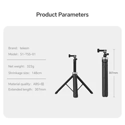 TELESIN 360° Rotation 1.5M Selfie Stick with Foldable Tripod - Selfie Stick
