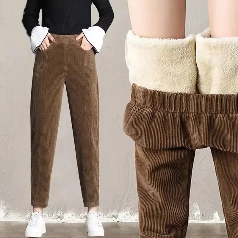 WomenCorduroyWarmPantsThickPlushCasualPantsAutumnWinterLeggingsHighWaistHaremPantsTrousers-AliExpress200000345