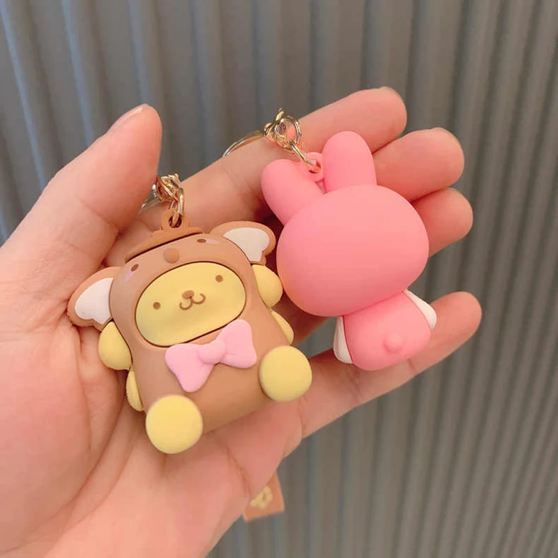Sanrio 귀여운 소녀 키 체인 가방 펜던트 핑크 Kuromi 멜로디 Cinnamoroll 자동차 키 Sanrio 액세서리 세트 반지 배낭 휴일 선물