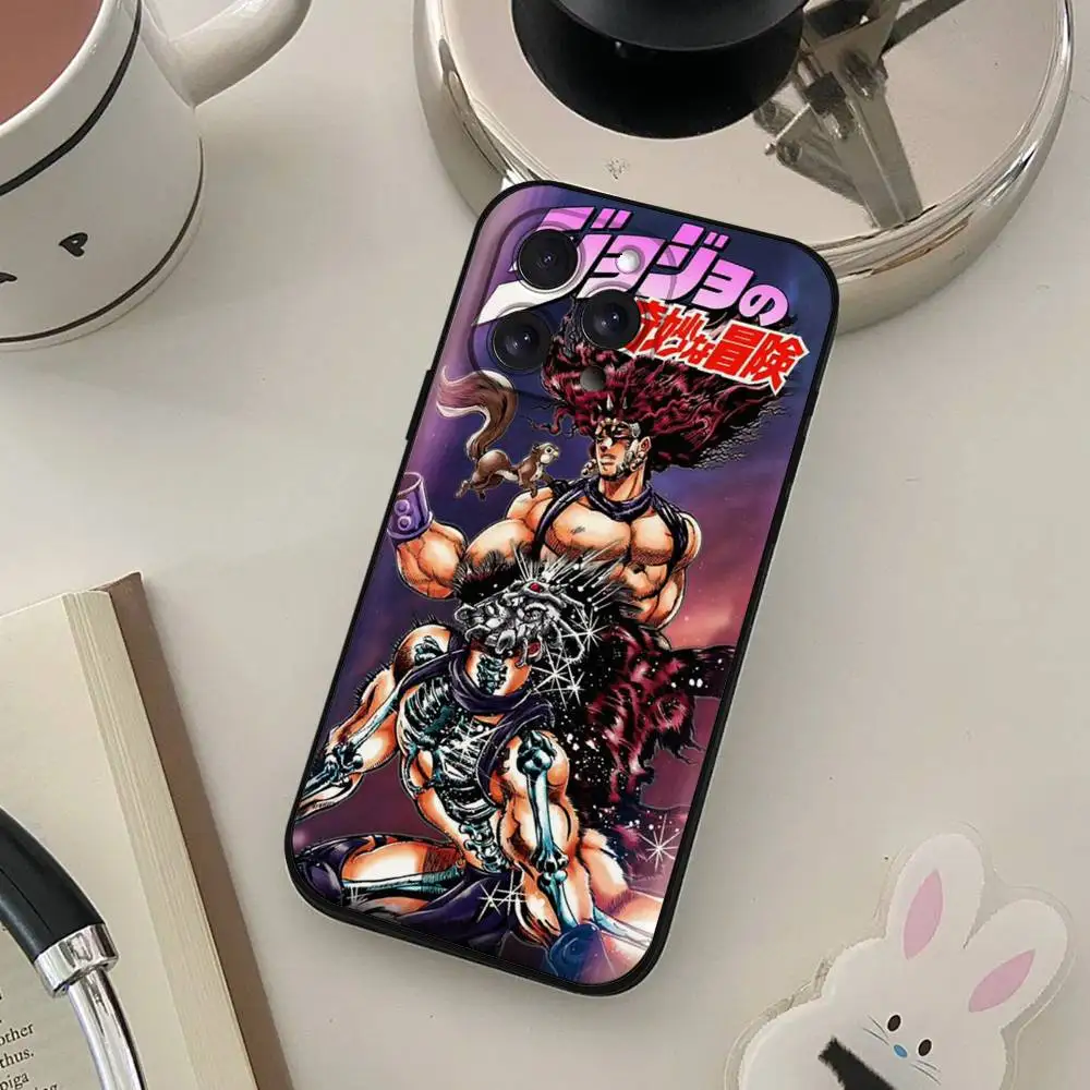 Anime-Inspired Soft Black Phone Case - JoJo's Bizarre Adventure Design