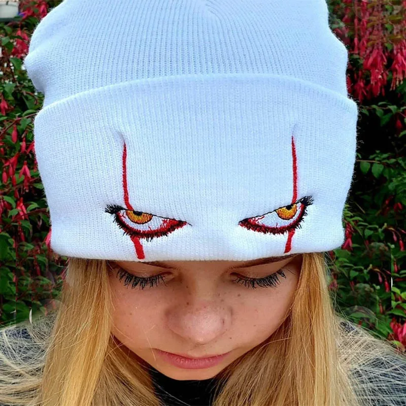 Knitted Beanie Hat 6 Styles Unisex Winter Soft Outdoor Solid Color Pennywise scary eyes for Kids Casual Outside Halloween