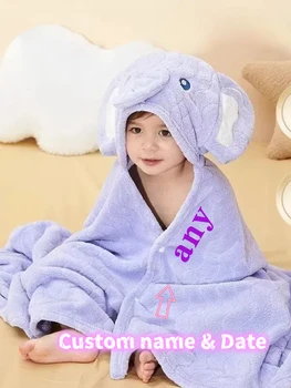 Nome personalizzato personalizzato Lettera ricamata per neonato Asciugamano da bagno per bambini in morbido pile di corallo Regali Cappello da cartone animato  1