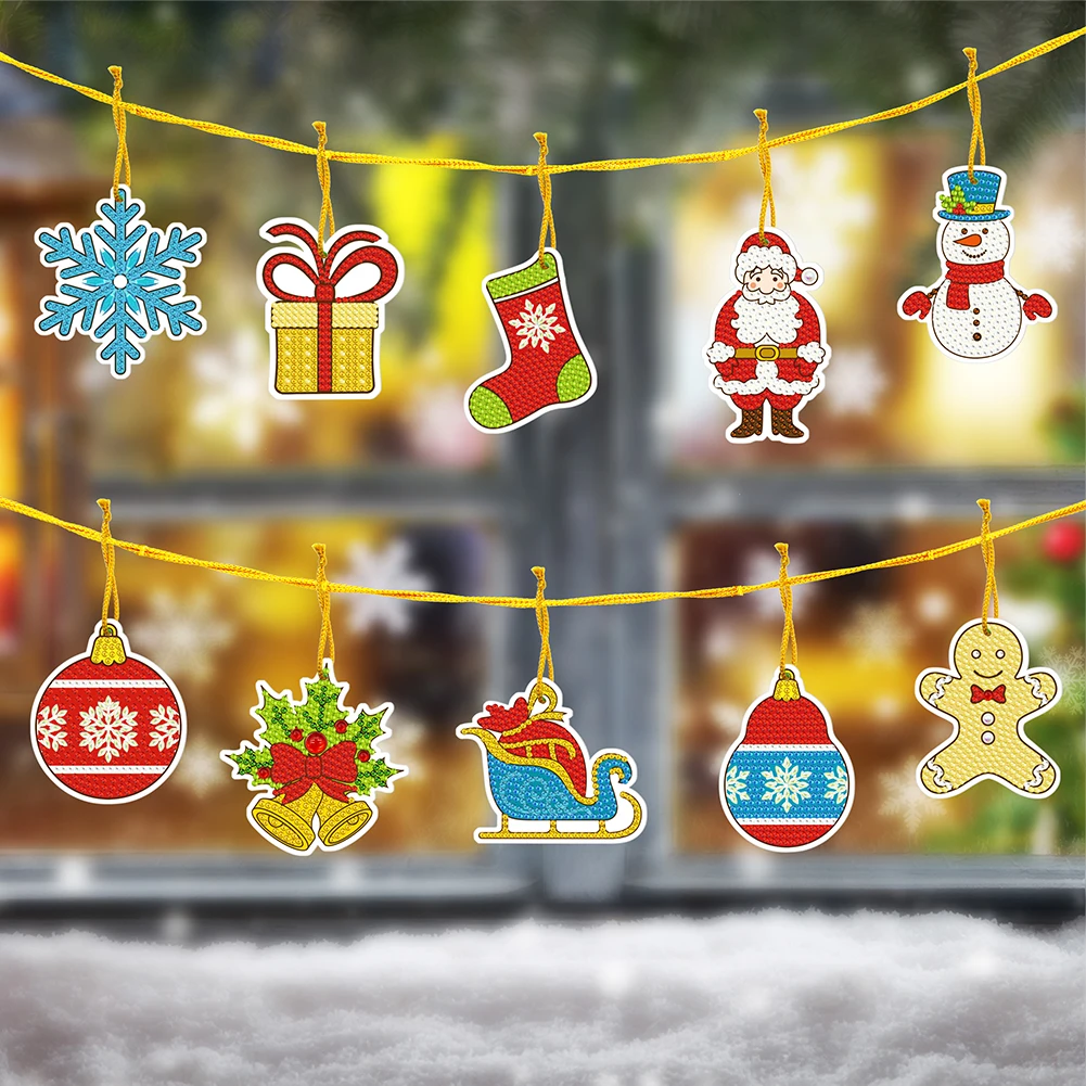 

10pcs Christmas Paper Cards Diy Full 5D Painting Christmas Tree Pendant