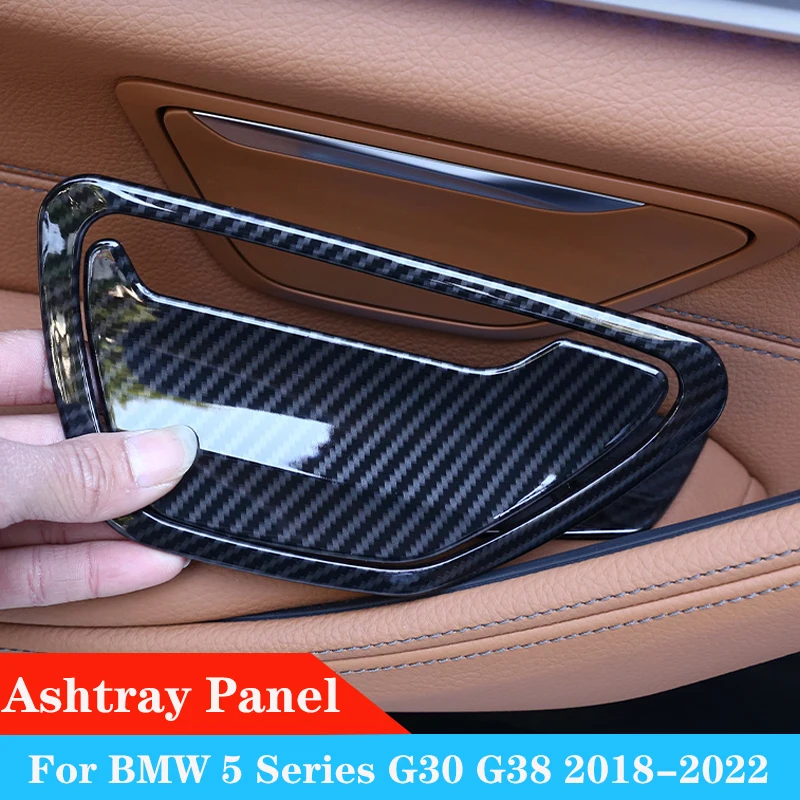 

For BMW 5 Series G30 G38 4PCS Chrome Carbon ABS Car Rear Door Ashtray Soot Cover Decorative Frame Trim 2018-2022 Accessories