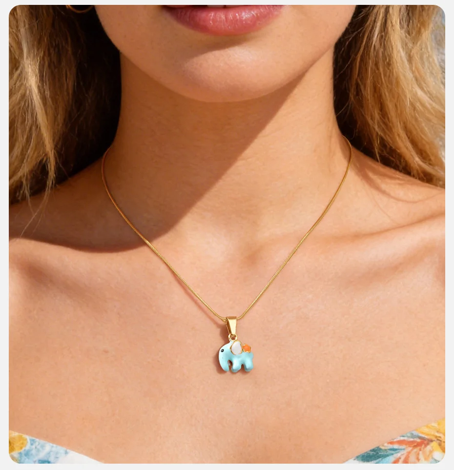 Vnox Bunte Emaille-Elefanten-Halsketten für Frauen und Mädchen, Niedliche Giraffen-Anhänger-Halskette, Tier-Charm-Choker-Schmuck – Detail 3