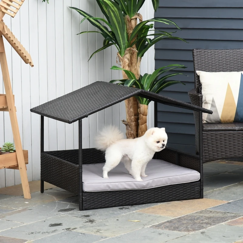 Casa de mimbre para cama de Patio al aire libre, muebles mimbre para mascotas con cojín| | - AliExpress