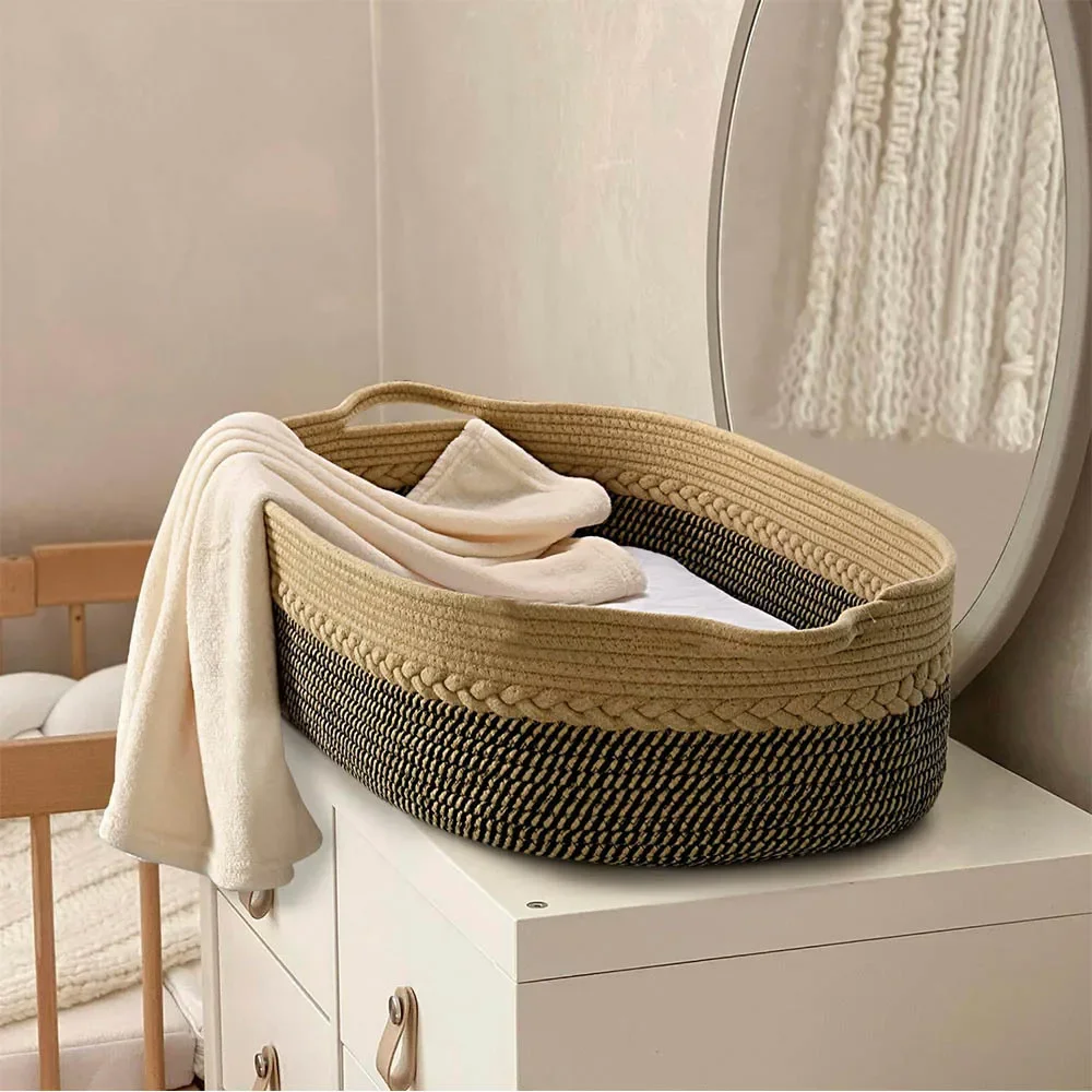 Newborn Nest Changing Basket Baby Sleeping Cradle, Cotton Rope Woven Crib, Baby Diaper Storage Basket Photo Props