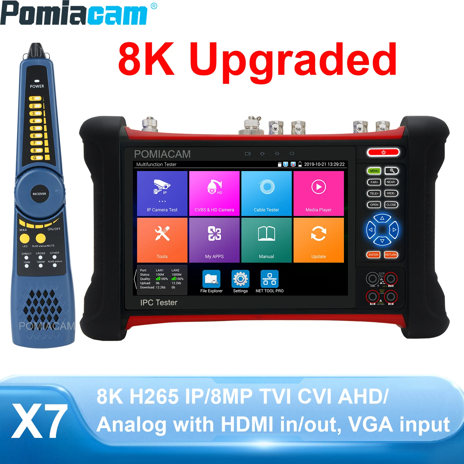 7-дюймовый тестер камеры X7 proCCTV-монитор 8K H.265 8MP TVI CVI AHD SDI Кабельный тестер UTP HD видео монитор HDMI вход/выход CCTV тестер
