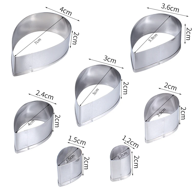 Fondant Cake Mold Stainless Steel Creative Water Drop Rose Flower Leaves Pastry Mould Biscuit Candy Decorating Tools 7Pcs/Set baking mold baking decorating tools