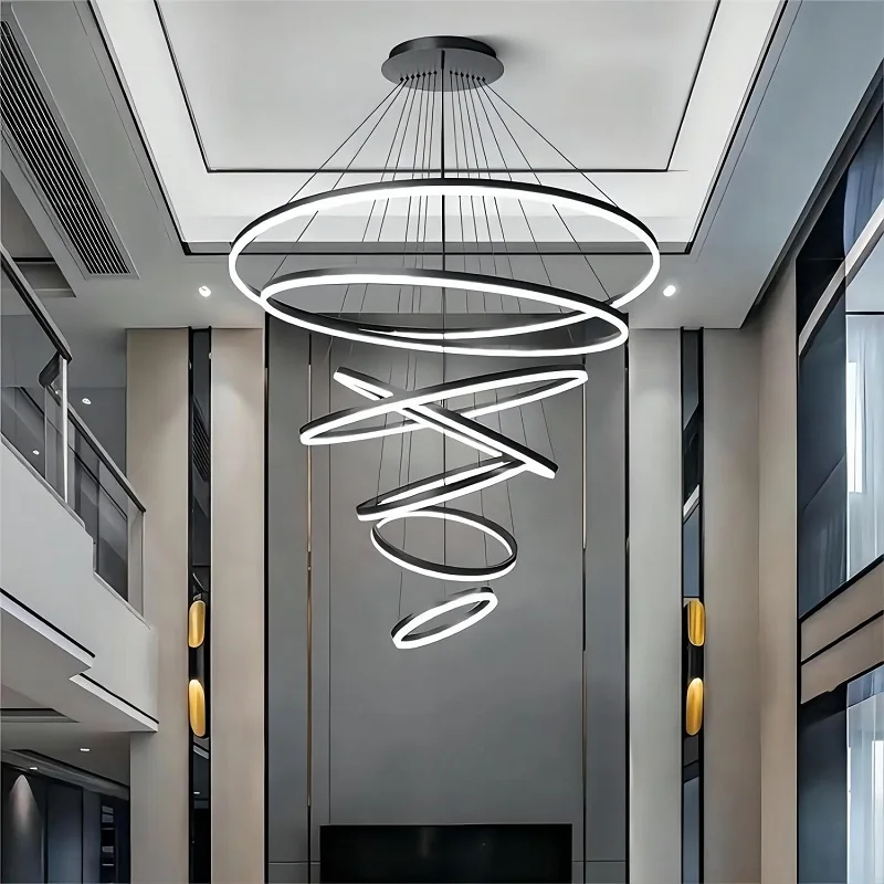 Modern Led Rings Pendant Lamp Circle Ceiling Hanging Chandelier  Living /Dining Room /Staircase  Lamp Home  Lighting Fixture