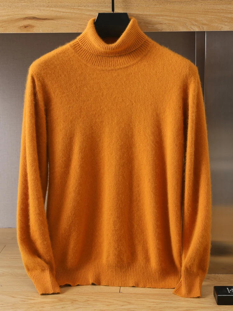 2023 Autumn Winter New Men's Round Neck Solid Color Long Sleeve Rib Knit Mink Fleece Sweater Casual Fashion Pullove