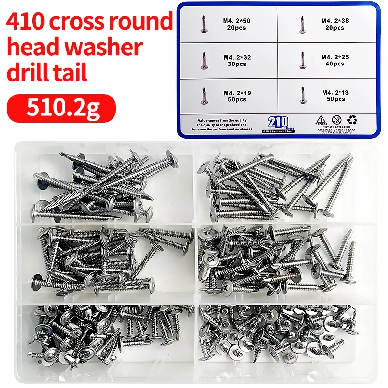 

210pcs/Box 410 Stainless Steel Phillips Flat Head Self-drilling Screw M4.2 Self-tapping Dovetail Screw