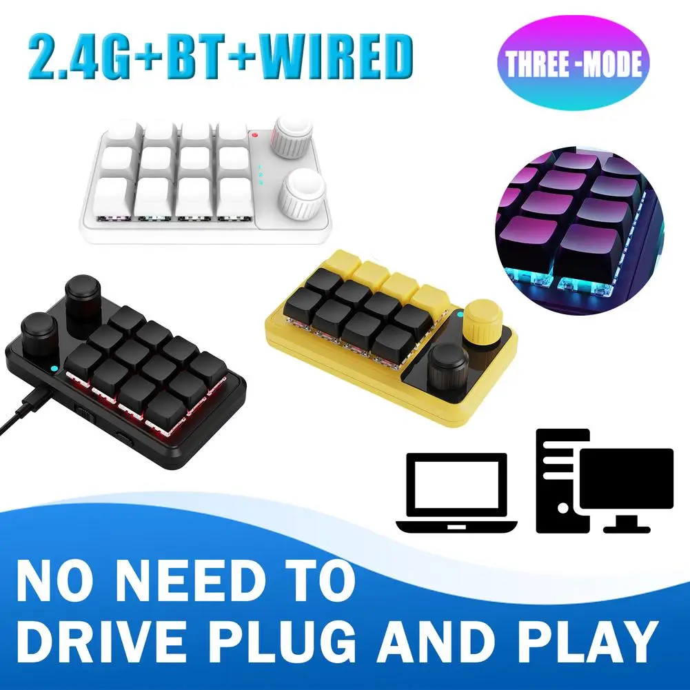 

USB Mini Keypad 12 Keys 2 Knob Custom Programming Macro Mechanical Keyboard Outeum Red Switch Hotswap Macropad For Gaming I7W4