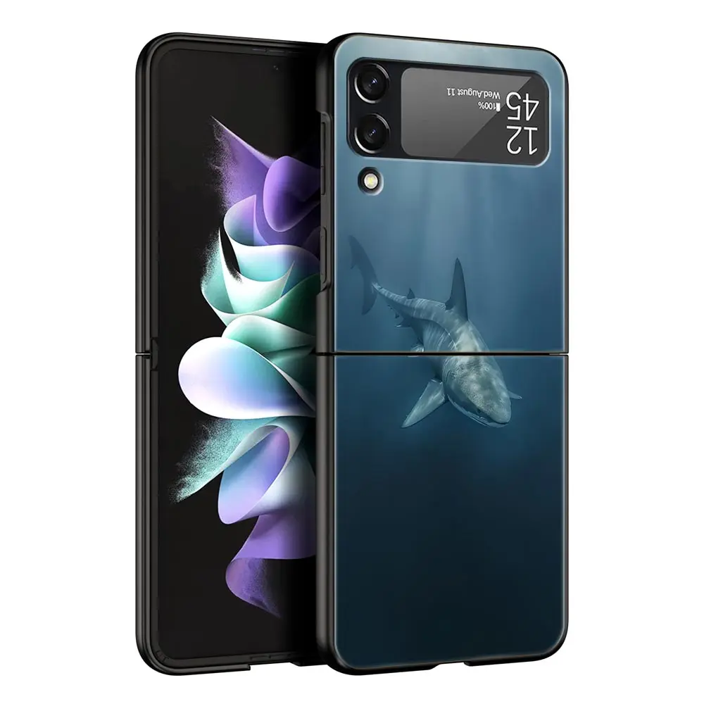 Ocean Whale Shark Swimming Design Black Hard Folding Phone Case