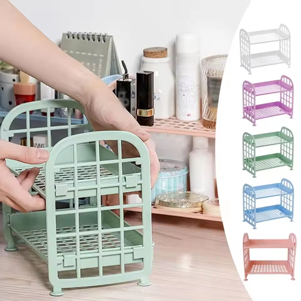 2-Tier Multifunctional Plastic Shelf Makeup Organizer for Skincare Office Kitchen Bedroom Bathroom Two Layer Hollow Storage Rack
