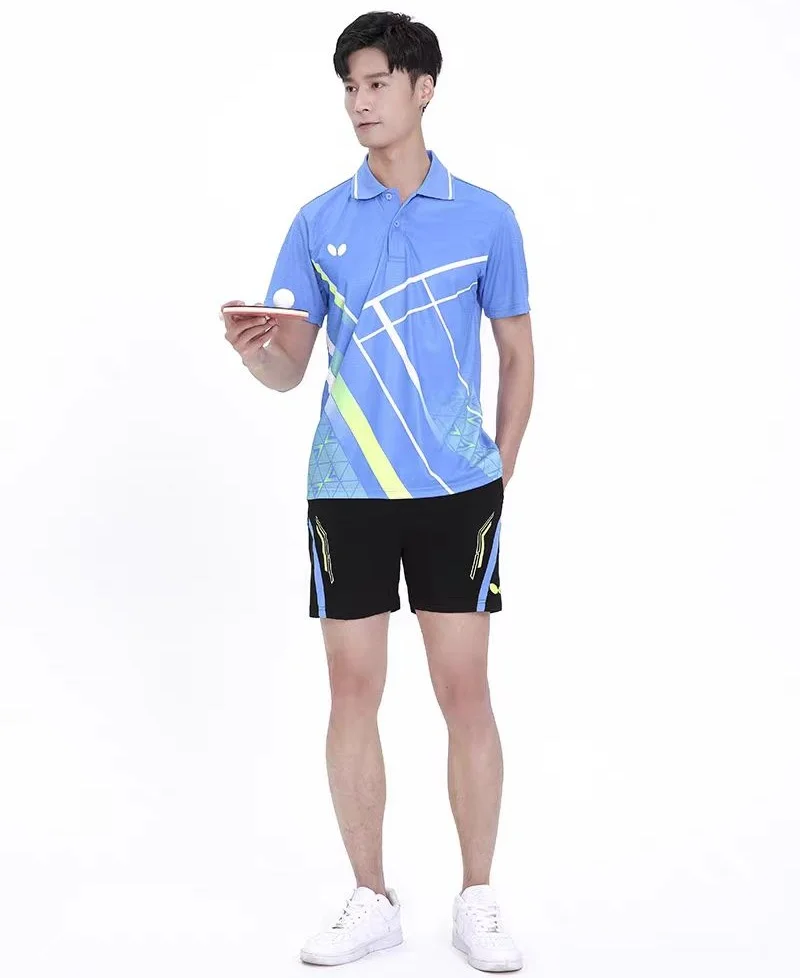 Custom butterfly table tennis T-shirt for men and women quick drying breathable lapel badminton training clothes can print LOGO