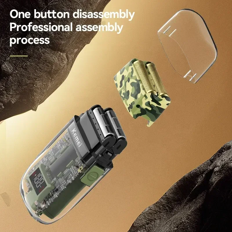 Kemei KM-TX7 Transparent Fuselage 1200 mAh Lithium Battery Electric Shaver USB Rechargeable Waterproof Reciprocating Razor 3