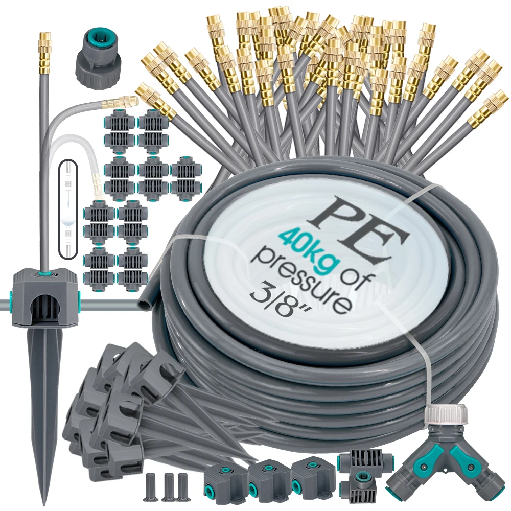 25-5M 12mm PE Hose Flexible Nozzle Atomized Irrigation Kit for Outdoors Gazebo Lawn Plants Mist Spray Cooling Watering System