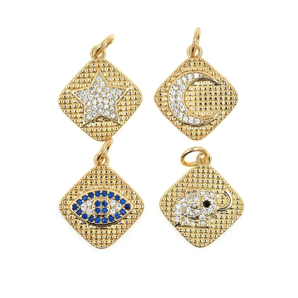 

Vinatge Geometric Star/Moon/Evil Eye/Elephant Necklace Pendant Gold Plated Zircon Charm Jewelry Making Accessories For Men Women
