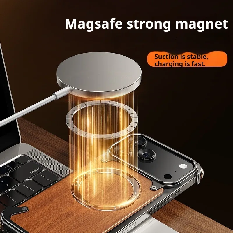 Eary Natural Wooden Frameless Case For iPhone 17 Pro Max 17 Air With Magsafe 360°Rotation Magnetic Stand Shockproof Phone Cover