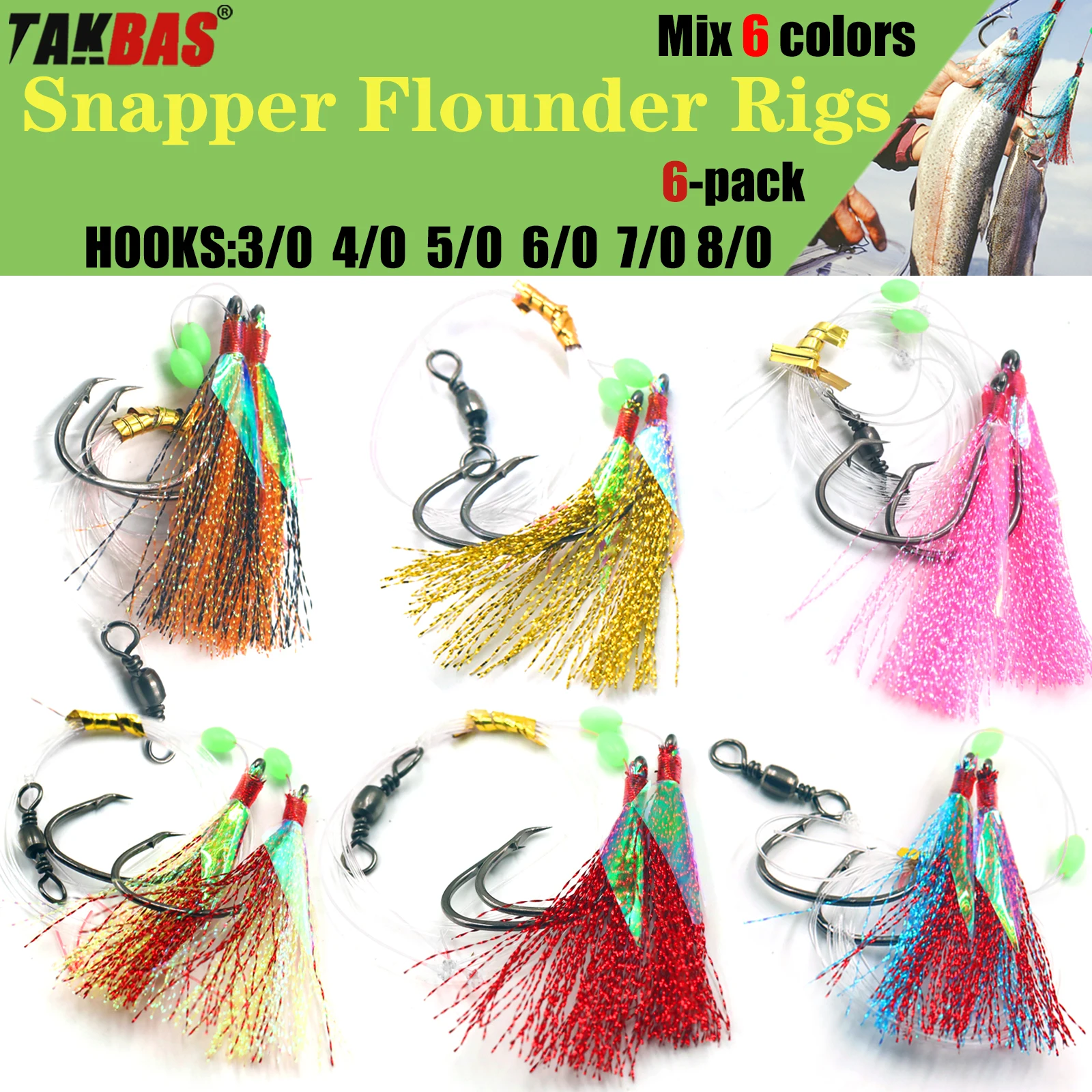 6 bas de ligne flasher appâts sabiki pêche surf saltwater 65LB hameçons circle TAKBAS