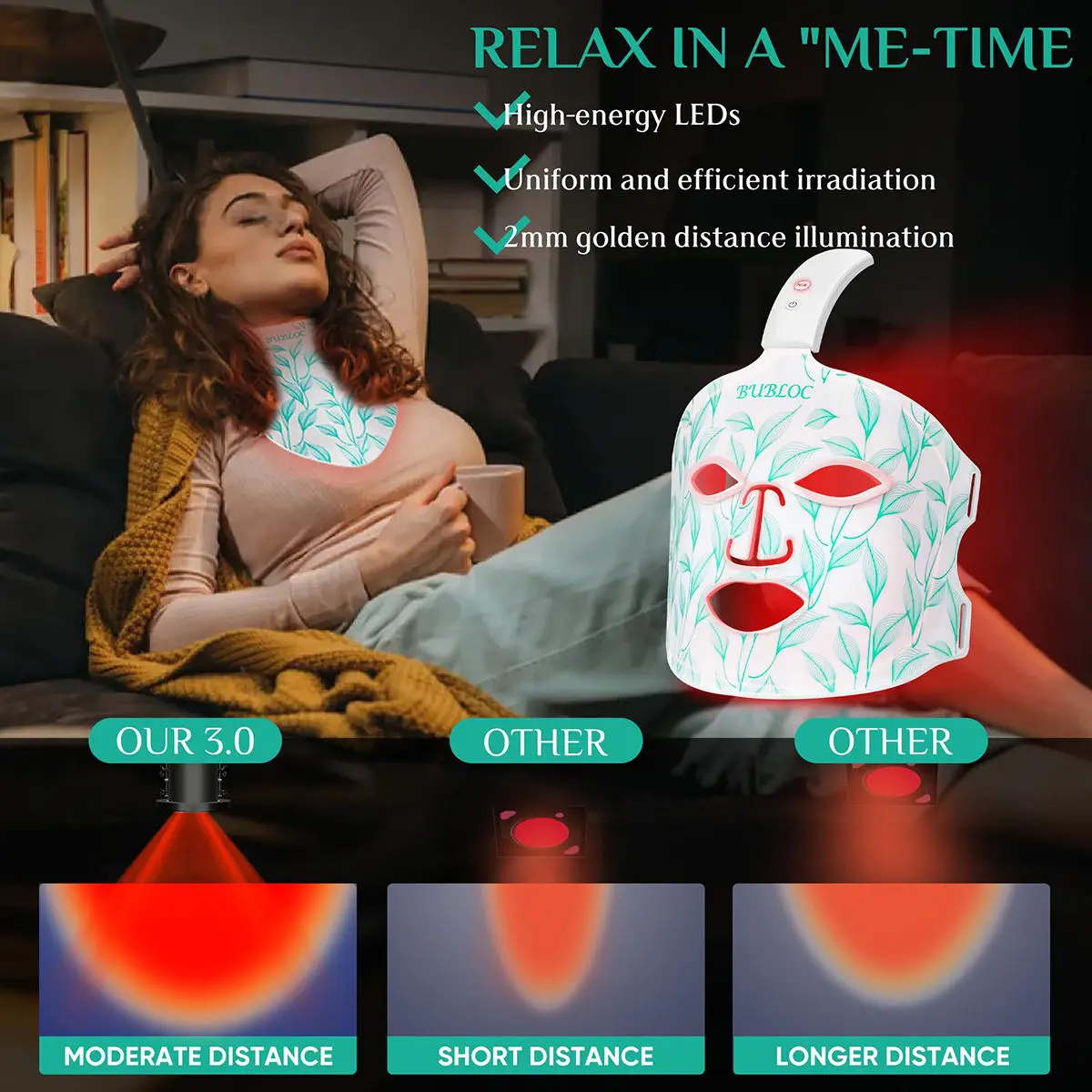 LED Face Mask 8 Color Portable Silicone LED Red Light Near Infrared Therapy for Anti-Aging, Wrinkles, Skin Rejuvenation Home Use