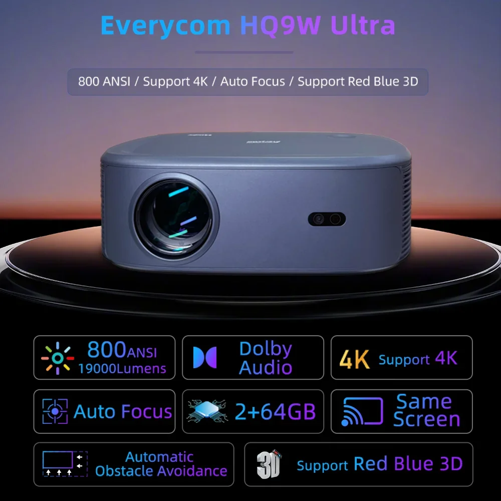 Everycom HQ9W 울트라 베스트 프로젝터 Hd Led 프로젝터 비디오 프로젝터 Hd 비머 1080p 홈 시어터 안드로이드 12 스마트 프로젝터 4k
