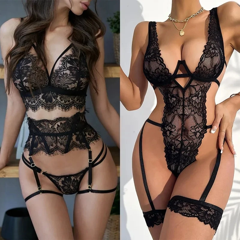 

Deep V Sexy Lingerie Sexy Lace Push Up Bra And Panty Set Transparent Porno Lingerie Hot Erotic See Through Babydoll Underwear
