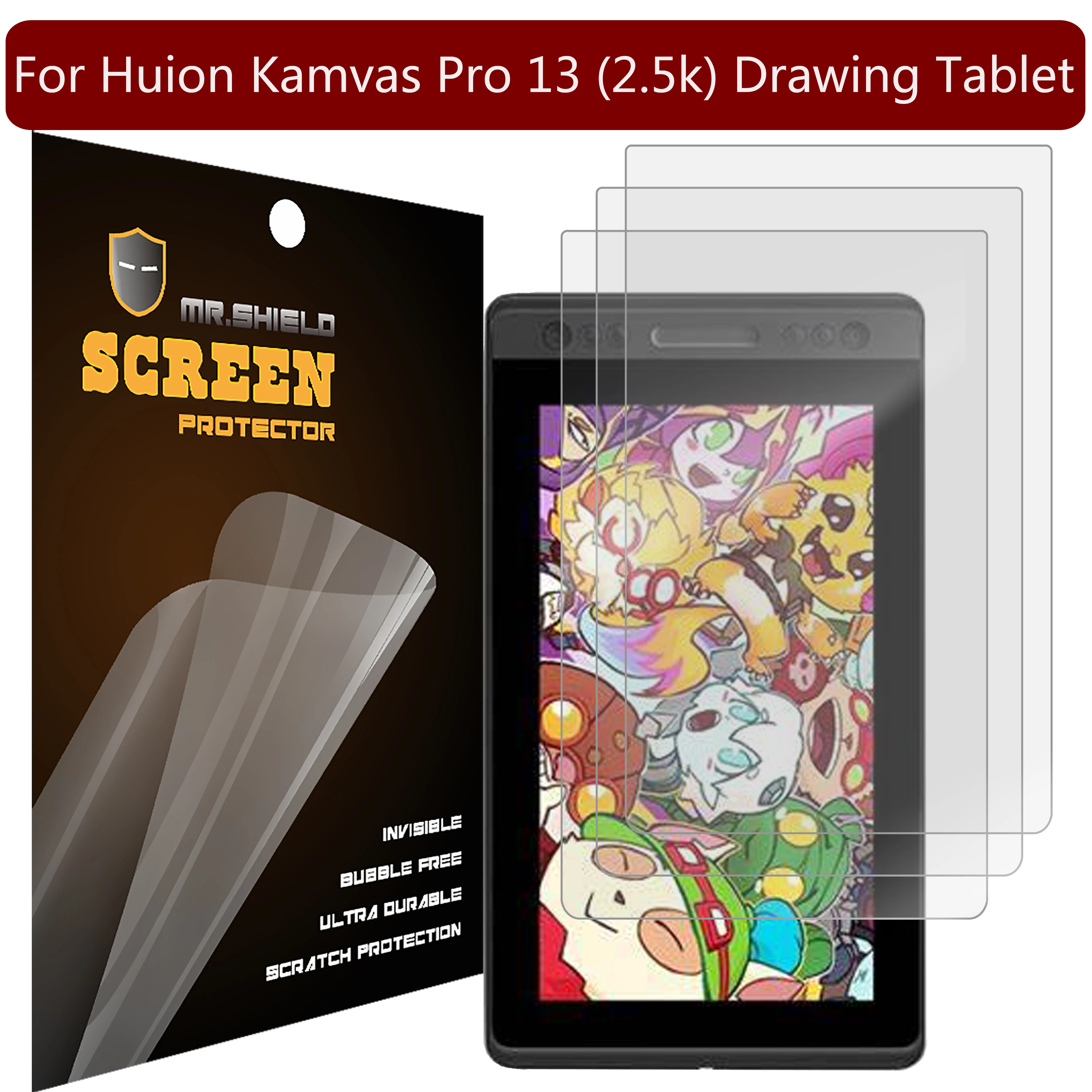 Projetado para Huion Kamvas Pro 13 2.5k Drawing Tablet Protetor de Tela Anti-brilho Fosco Material Pet Mr.shield 3-pack