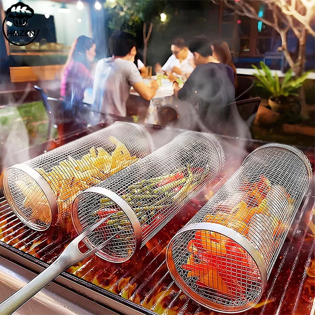 Grill Basket BBQ Grill Basket Rolling Grilling Basket Stainless Steel Grill  Mesh Useful Barbeque Grill Accessories Portable - AliExpress