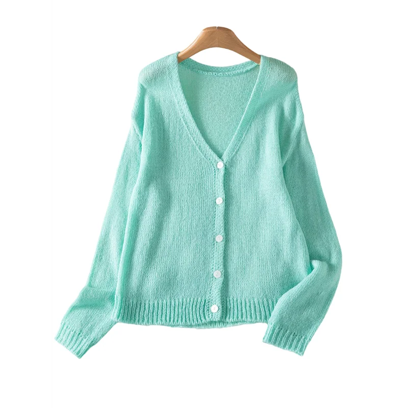 ABXF-여성 캐주얼 브이넥 긴팔 가디건 가을 겨울 단색 버튼 니트 스웨터 재킷