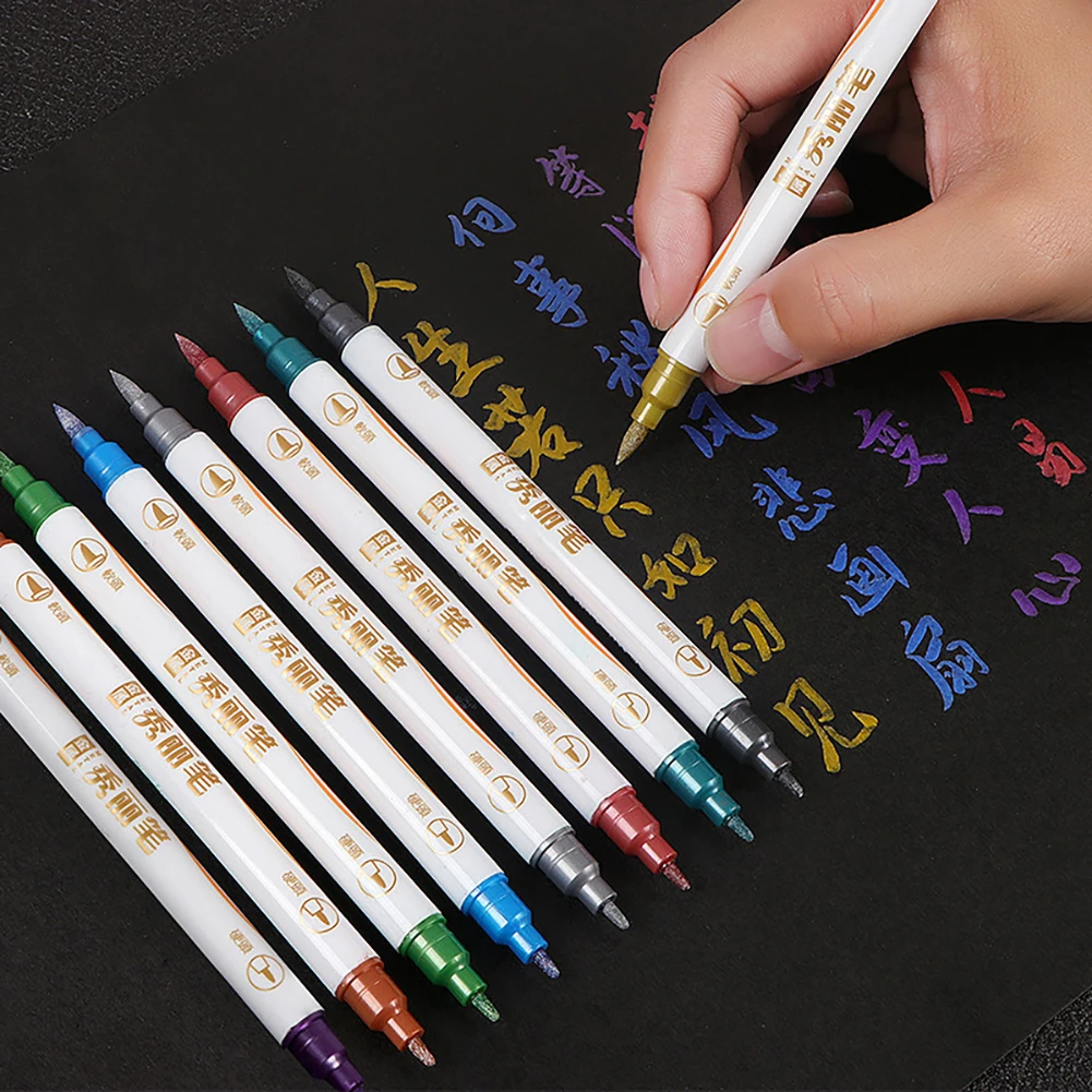 10 Colors/Set Fine Point Brush Metallic Marker Pens Double Tip Markers for  Black Paper, Calligraphy Art Pen Painting Drawing - AliExpress