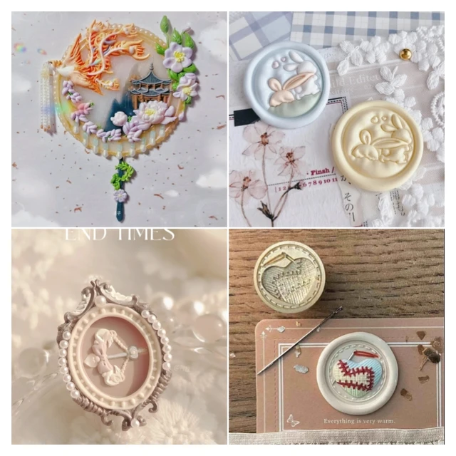 DIY fire seal Phoenix fan relief seal head cute cat carving multi-layer copperhead invitation envelope sealing stamp toy 1