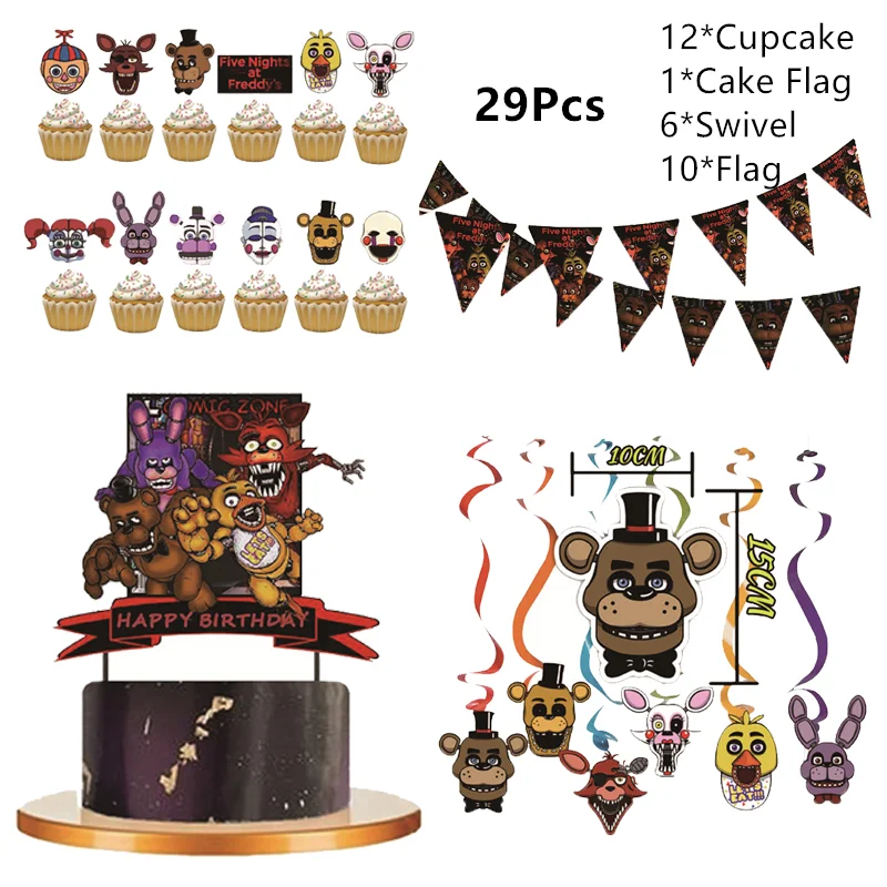 FNAF At Five Nights Birthday Party Decorations Balloon Disposable Tableware  Plate Backdrop Cake Topper Supplies Kids Gift Figure - AliExpress
