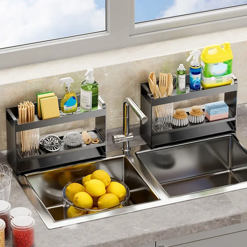 Kitchen Countertop Sink Rag Organizer Cleaning Supply Kitchen Utensils Drainage Storage Kitchen Organizer Sink Rack Organizer