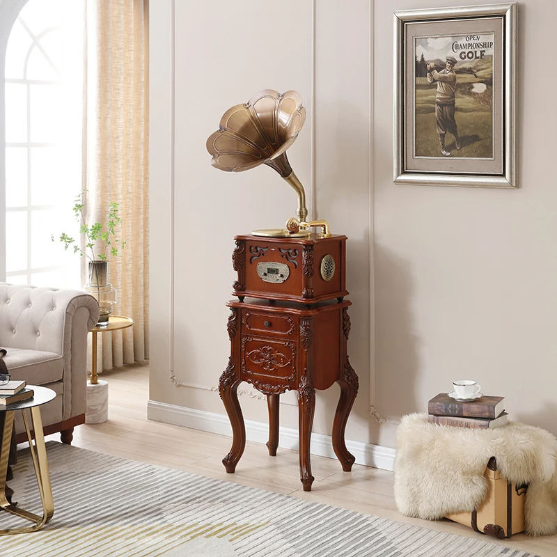 빈티지 레트로 대형 나무 레코드 플레이어 포노그래프 스피커 포함 CD 비닐 노스탤직 장식