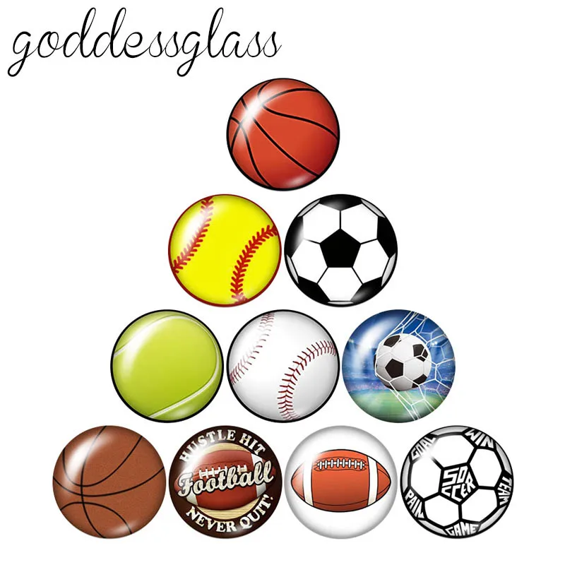 

Love Sports Basketball Football Baseball Soccer 10pcs 12mm/18mm/20mm/25mm Round photo glass cabochon flat back Making findings
