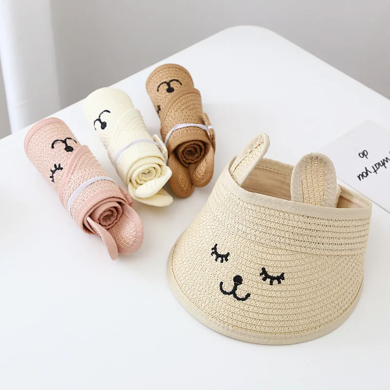Kids Sun Hat Summer Beach Cap Baby Girl & Boy Sunshade Cartoon Floppy Design Baby Sun Visor Top Outdoor Play