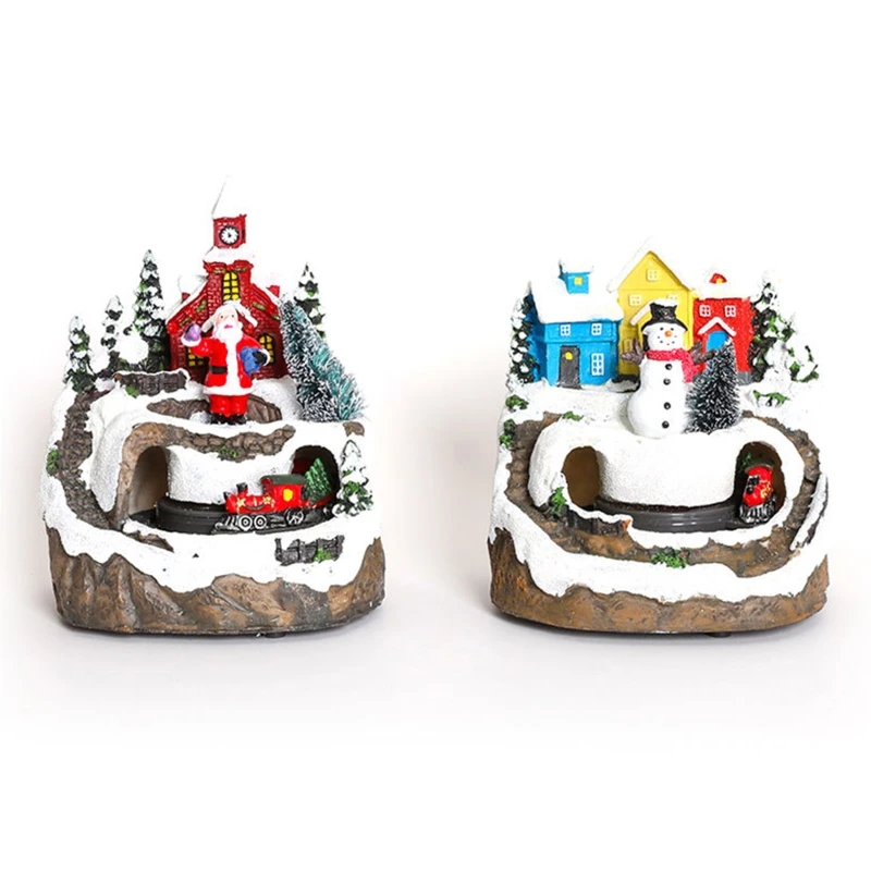 

Resin Christmas House Battery Power Supply Moving Train Santa Snowman