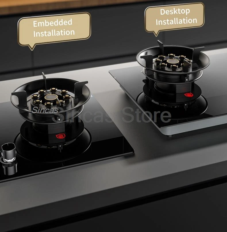 Two-burner Gas Stove Desktop Fierce Fire Kitchen Gas Stove Dual Stove Embedded Nature Gas/LPG Timing Stove Dual-Use Gas Cooker 2