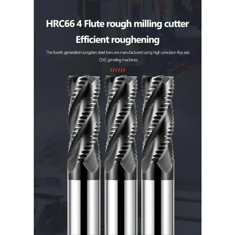 Roughing End Mill Solid Carbide 4 Flutes 4 Teeth for Metal Steel Iron Aluminum MDF Acrylic Wood Copper Plastic