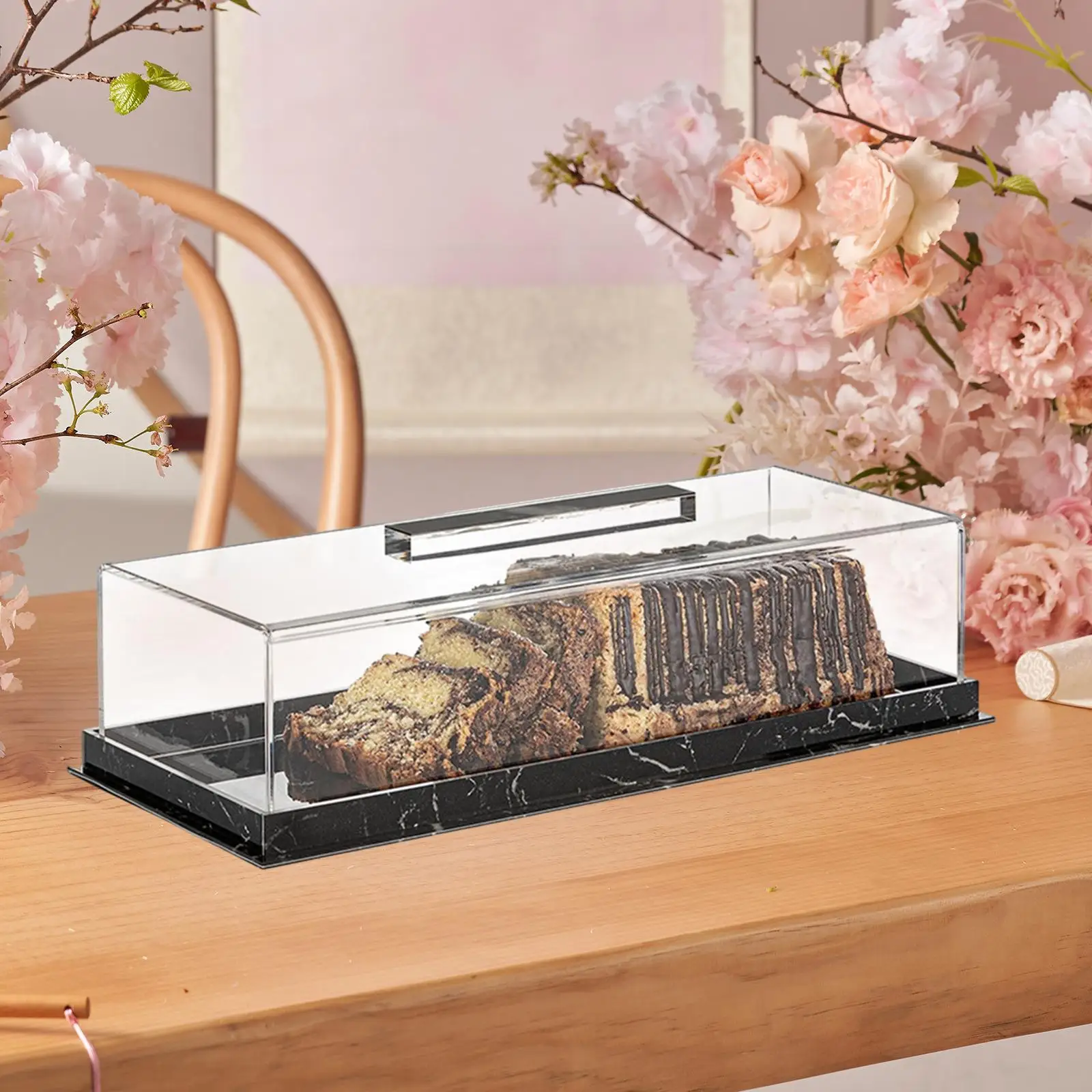 Rectangular Cake Holder with Cover Acrylic Pastry Display Case Cake Storage Tray for Home Party Wedding Countertop Decors