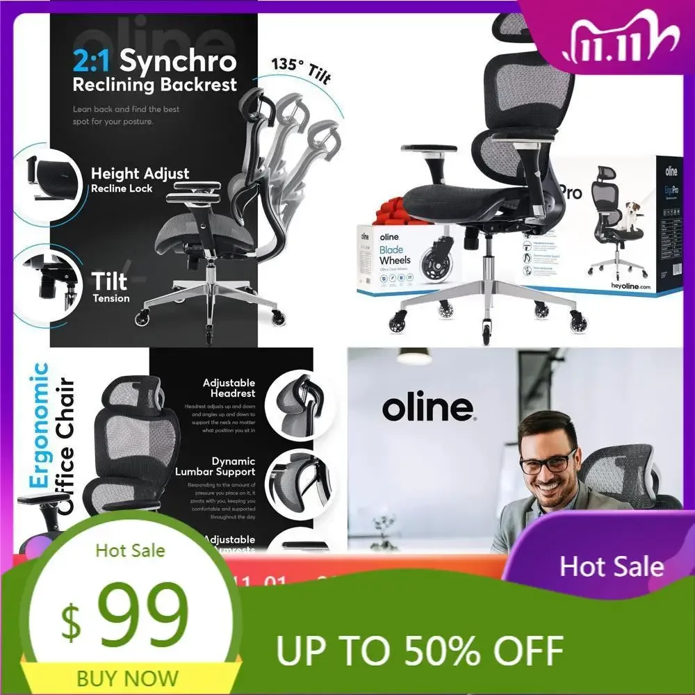 "ergonomic mesh office chair with 4d armrests, 3d lumbar support, and blade wheels"