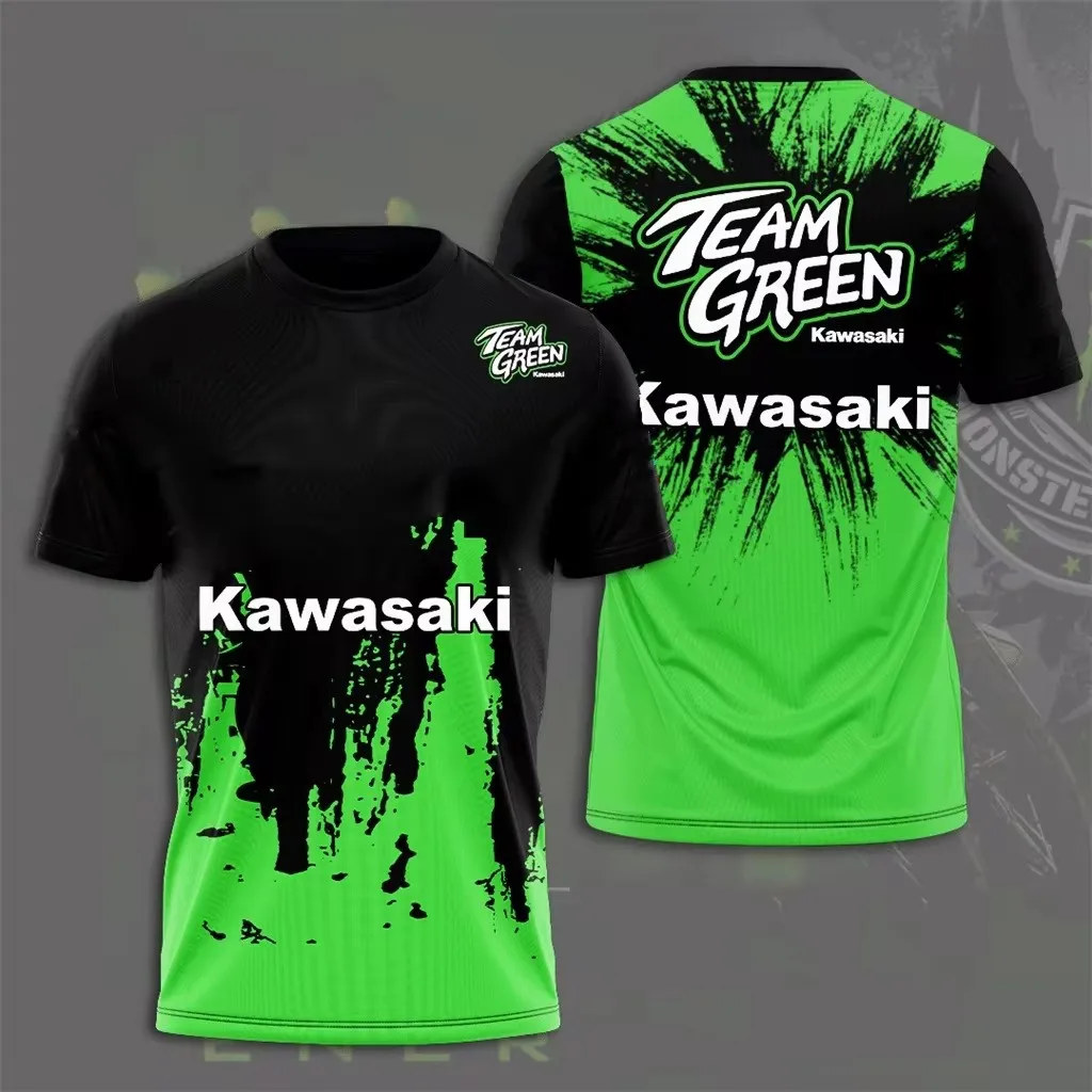 Kawasaki Motorcycle Racing Team Men T-shirt Summer Short