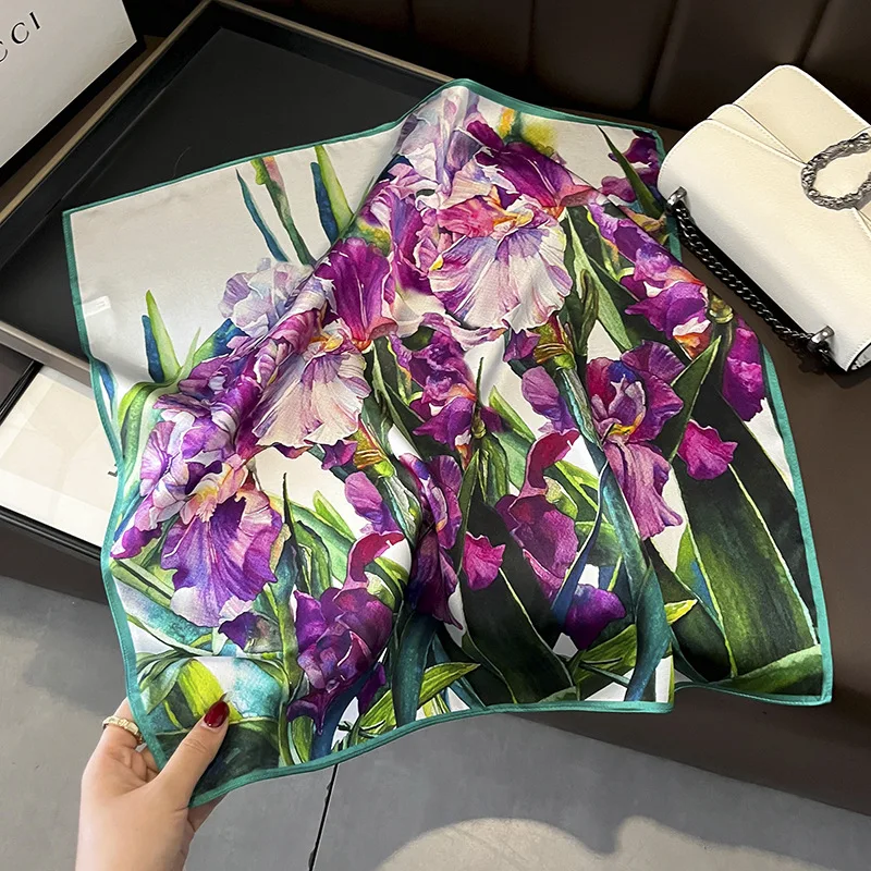 

100% Natural Real Silk Scarf Women Print Bandana Square Scarves Wrap Kerchief Mulberry Spring Fashion Luxury High Quality Hijab